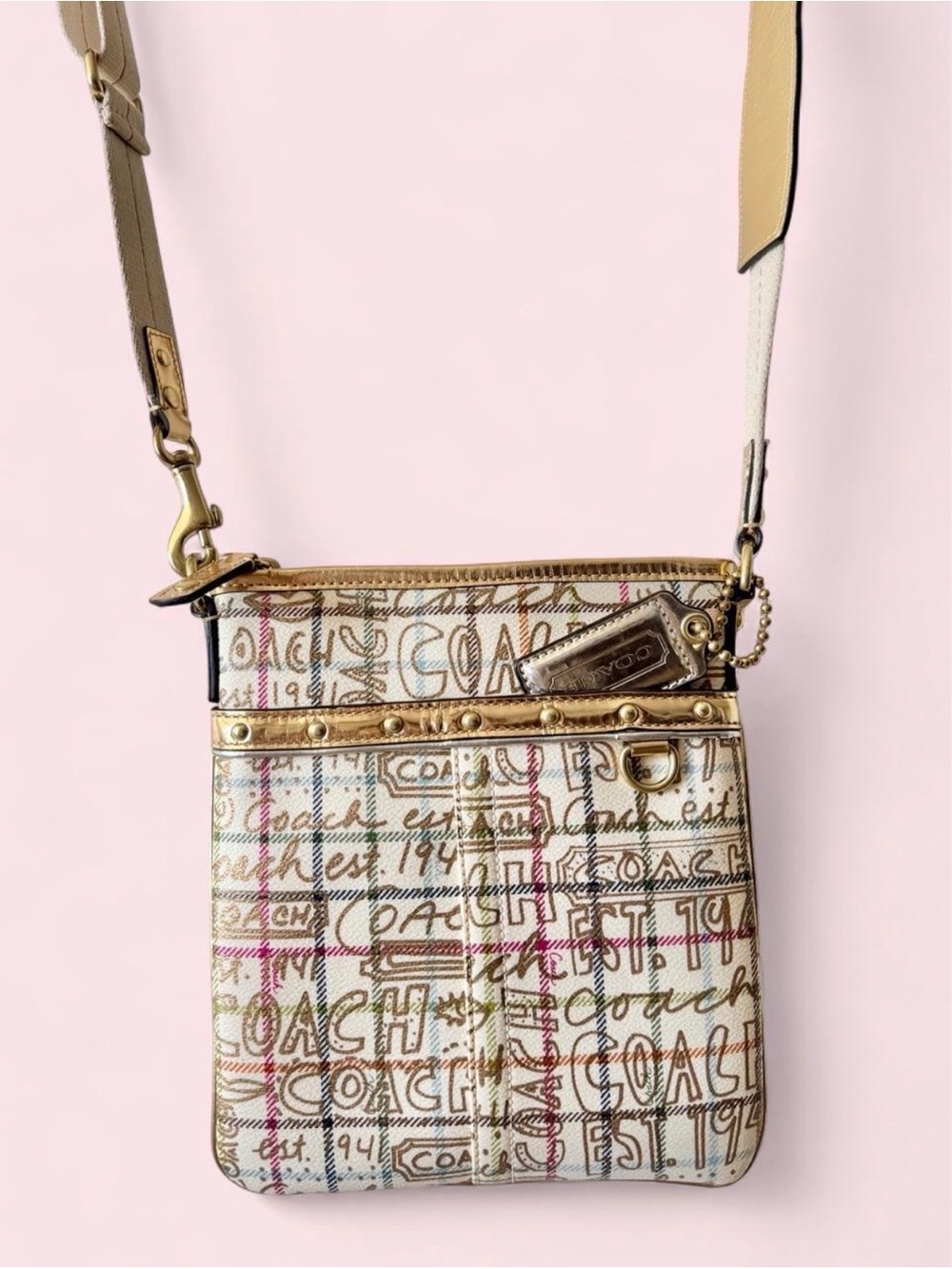 Coach Heritage Tattersall Graffiti slim crossbody bag y2k vintage